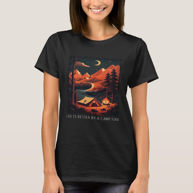 By A Camp Fire  retro camping T Shirt (Framsida)