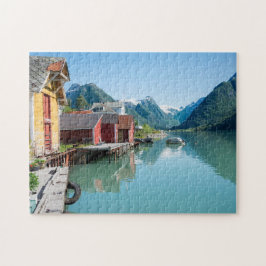 By av Fjærland och en fjord i norgejigsaw Pussel