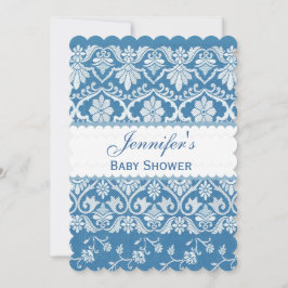 BY BABY SHOWER Blue Vintage Damask Pattern A03 Inbjudningar