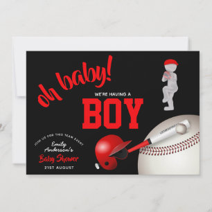 BY Baseball Baby Shower Red Black-inbjudningar Inbjudningar
