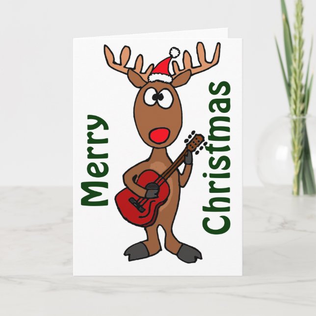 BY- Reindeer spelar Guitar Helgkort (Framsida)