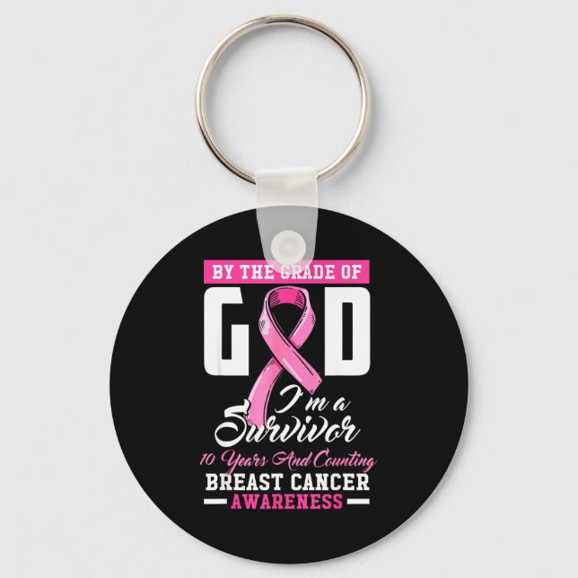 By The Grace Of God Survivor 10 Year Breast Cancer Nyckelring (Framsida)