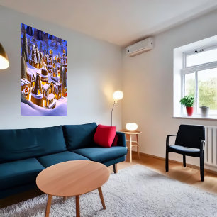 Bybyn Gingerbröd snö AI Art Poster