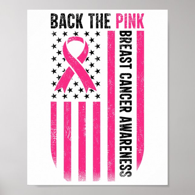 Byck ut Rosa Breast Cancer Awareness Flagga Småbar Poster (Framsidan)