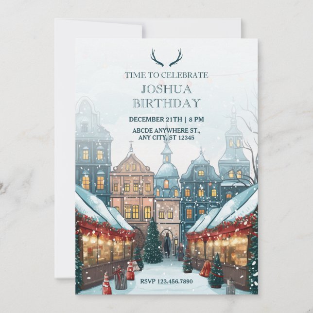 Bydagen Winter christmas födelsedag Inbjudningar (Framsida)