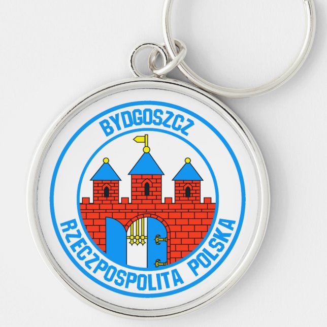 Bydgoszcz Round Emblem Rund Silverfärgad Nyckelring (Framsidan)