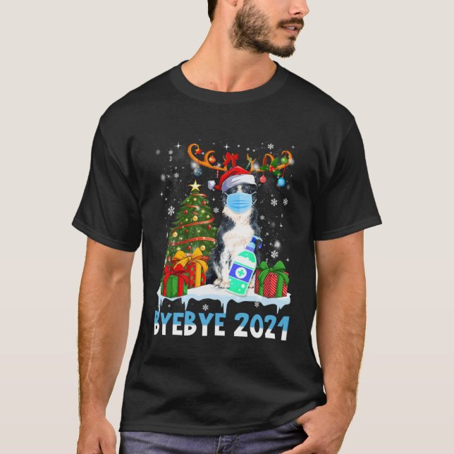 Bye Bye 2021 Border Collie Wear Mask Christmas Tre T Shirt (Framsida)