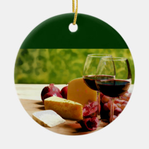 Bygdvin, ost & frukt julgransprydnad keramik