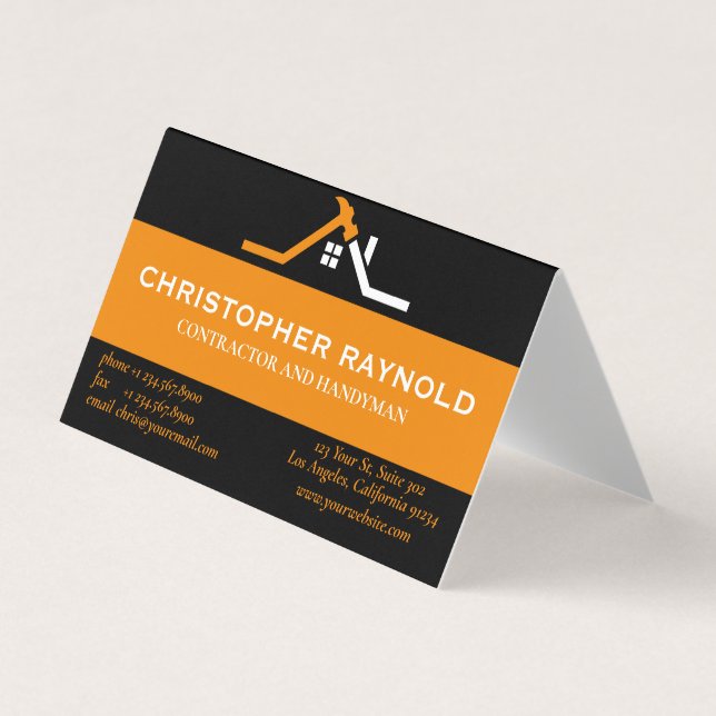 Bygg av anpassningsbar Black and Orange Home Byggn Visitkort (Framsida)