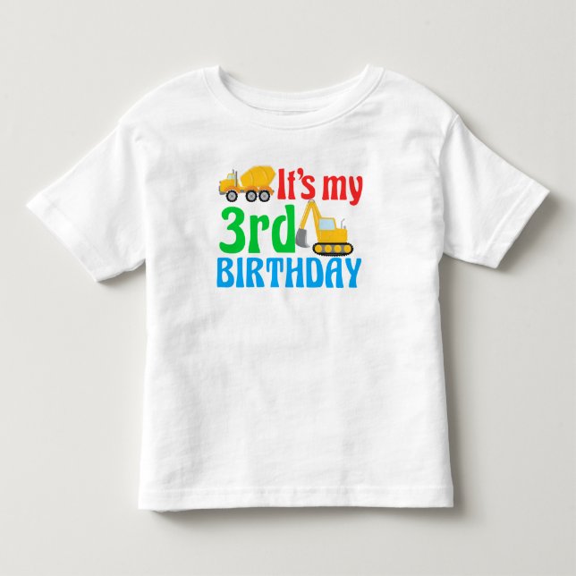 Bygg av barn i tredje födelsedag Fordon Party Tee Shirt (Framsida)