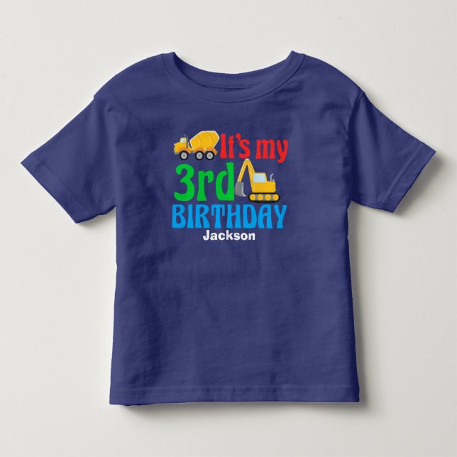 Bygg av barn i tredje födelsedag Fordon Party Tee Shirt (Framsida)