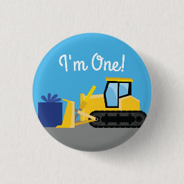 Bygg av bulldozer Cute 1:a födelsedag Party Knapp