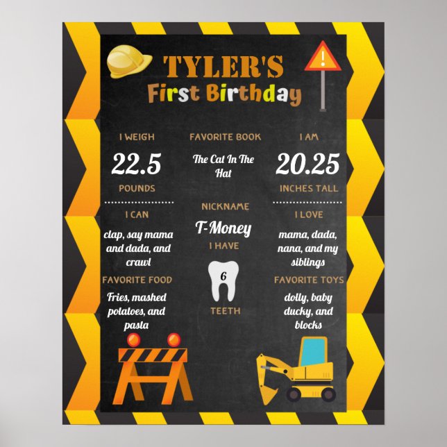 Bygg Baby 1st Birthday Milestones Poster (Framsidan)