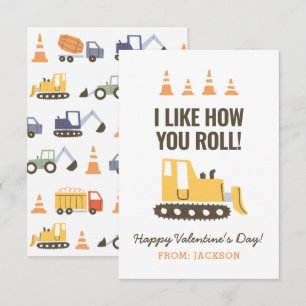 Bygg Bulldozer Barn Klassrum Valentine Anteckningskort