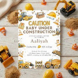 bygg bulldozer firande baby pojke shower inbjudningar