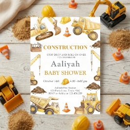 bygg bulldozer firande baby pojke shower inbjudningar