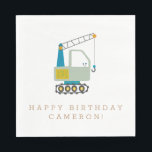 Bygg Crane Anpassningsbar Birthday Design Kids Pappersservett<br><div class="desc">Fira i stil med det här byggtemat Grattis på födelsedagen Cranes-konstruktionen,  perfekt för en liten byggarbetares stora dag. Med en charmerande kranillustration och personlig med ditt barns namn lägger den här produkten till en roligt och en unik beröring till varje designtemat födelsedagskalender.</div>