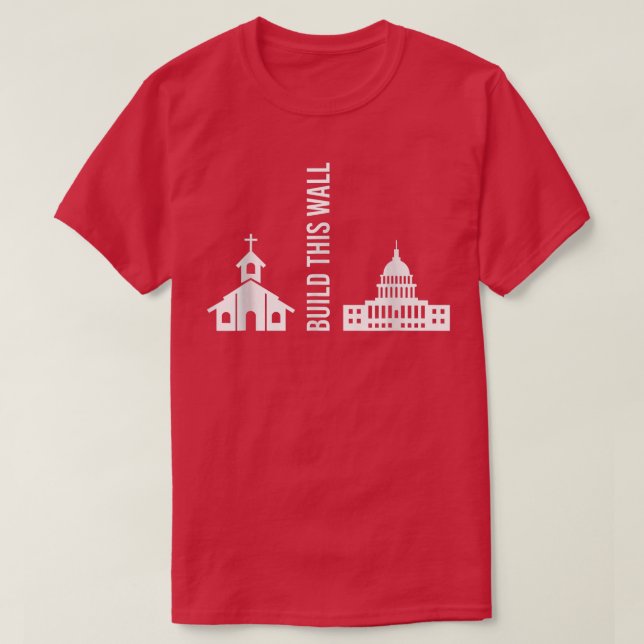 Bygg den här muren, den ironiska separata kyrkan o t shirt (Design framsida)