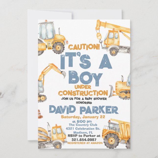 Bygg Det är en Boy Lastbil Party Inbjudningar (Framsida)