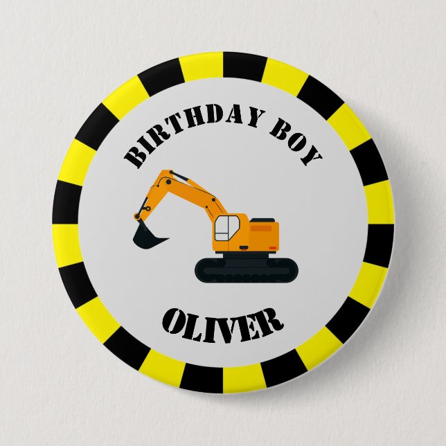 Bygg-diggers Birthday Boy Badge Knapp (Framsida)