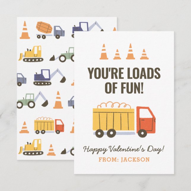 Bygg Dump Truck Barn Klassrum Valentine Anteckningskort (Fram/baksida)