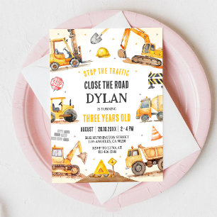 Bygg Dump Truck Pojke 2-årsdag Inbjudningar