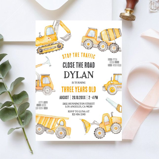 Bygg Dump Truck Pojke 2-årsdag Inbjudningar (Skapare uppladdad)