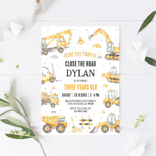 Bygg Dump Truck Pojke 2-årsdag Inbjudningar