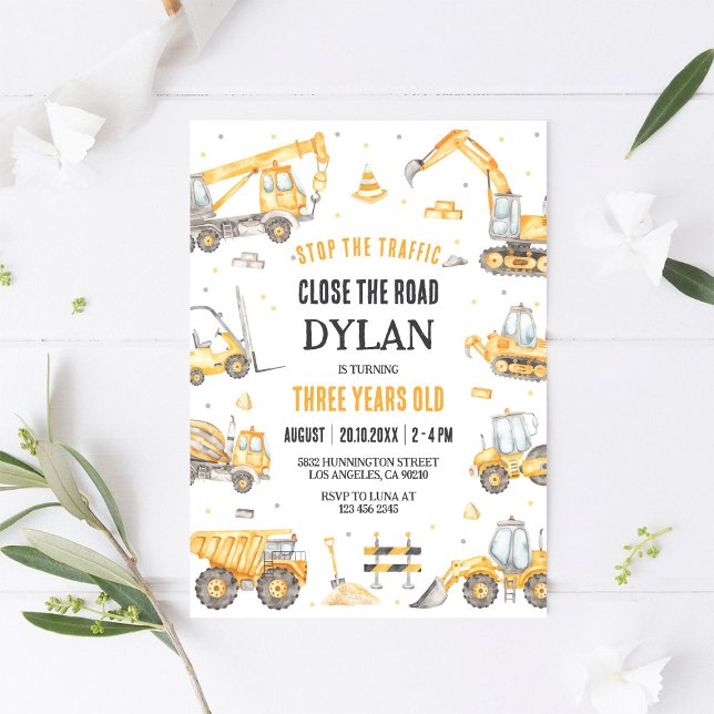 Bygg Dump Truck Pojke 2-årsdag Inbjudningar (Skapare uppladdad)