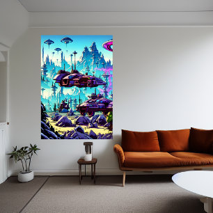 Bygg en bas på en främmande planet AI Art Poster
