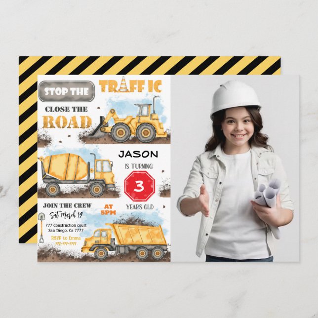 Bygg Födelsedagsfest inbjudan med foto (Fram/baksida)