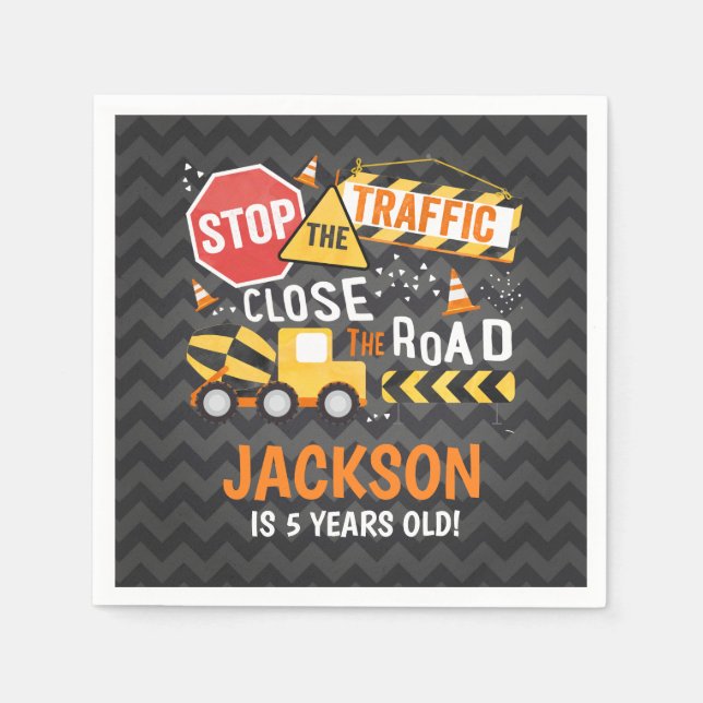 Bygg-Födelsedagsfesten Napkin Lastbil Pappersservett (Framsidan)