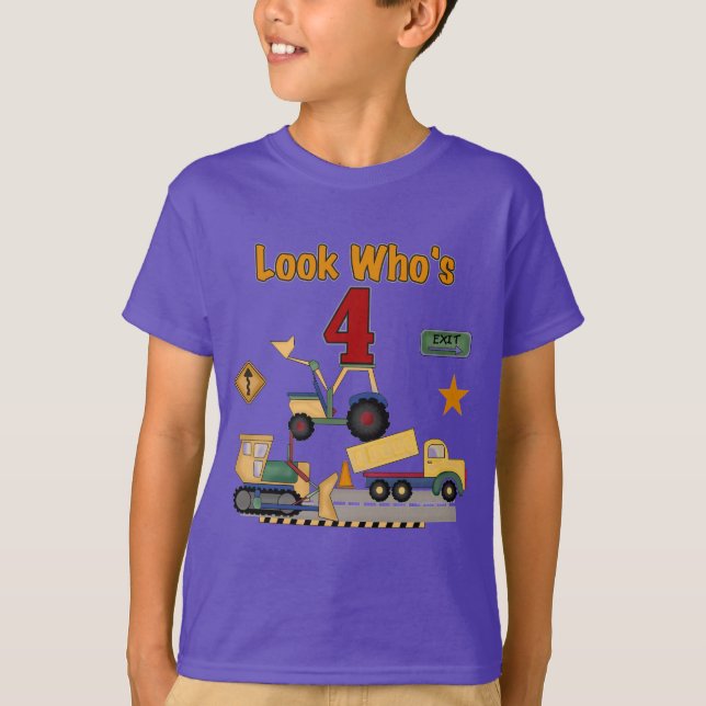 Bygg Fordon 4e födelsedagen Tshirts (Framsida)