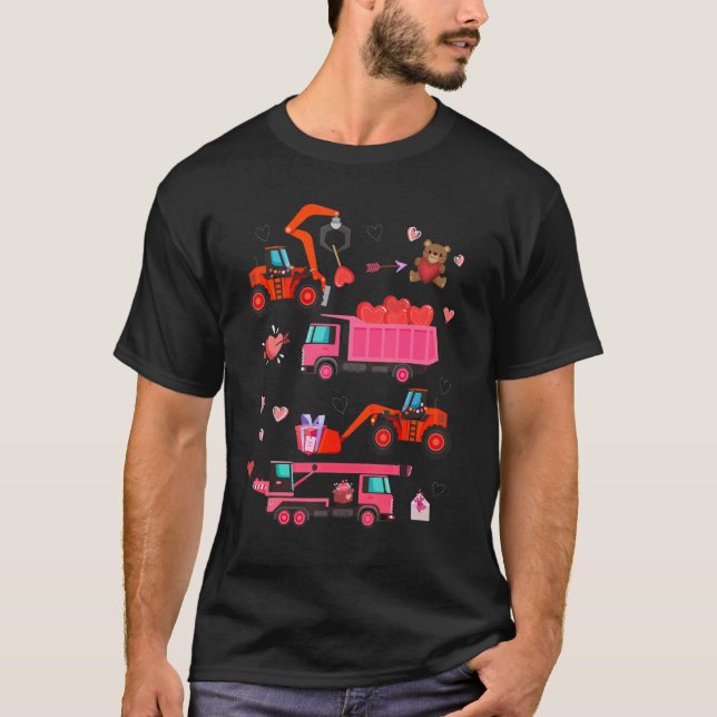 Bygg Fordon Valentines day Crane Lastbil Fo T Shirt (Framsida)