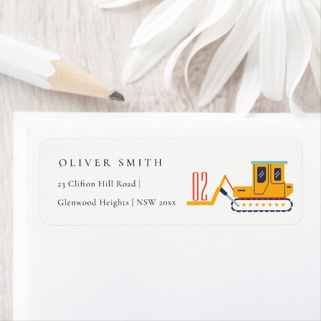 Bygg-gaffel Hiss Fordon, födelsedag Adress Returadress Etikett (Insitu)