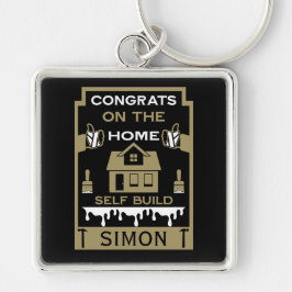 Bygg Grattis hemma Fyrkantig Silverfärgad Nyckelring