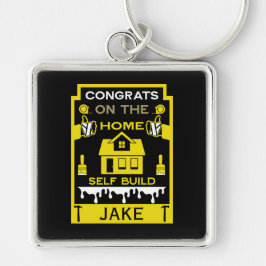 Bygg Grattis hemma Fyrkantig Silverfärgad Nyckelring