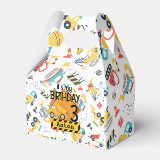 Bygg-gult-lastbilar-bil 3:e födelsedag presentaskar