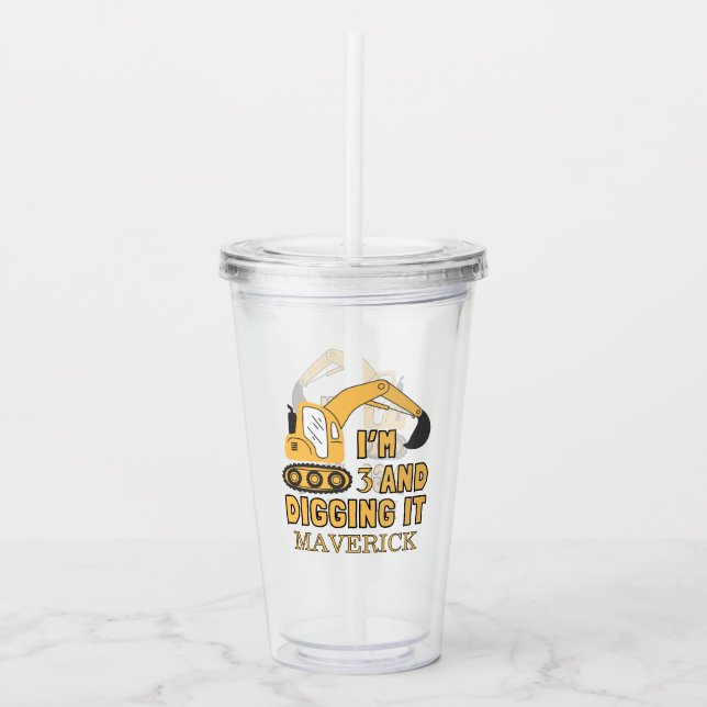 Bygg-Gulten Boys Lastbil födelsedag Take Away Mugg (Framsida)