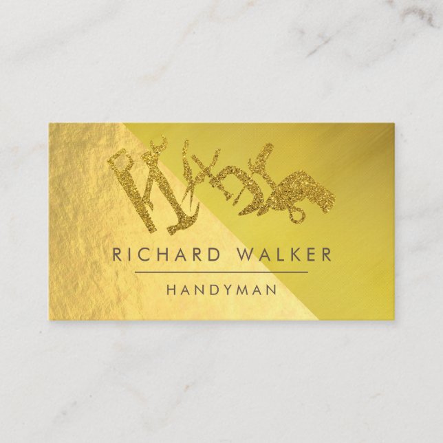 Bygg-Handymannen Guld Glitter Black Visitkort (Framsida)