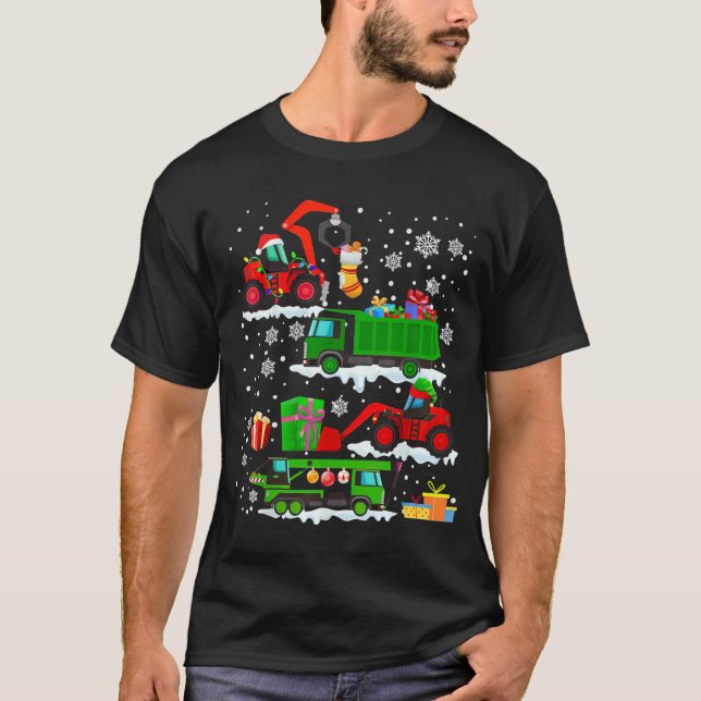 Bygg: Jul Red Lastbilar Winter Fordon T Shirt (Framsida)
