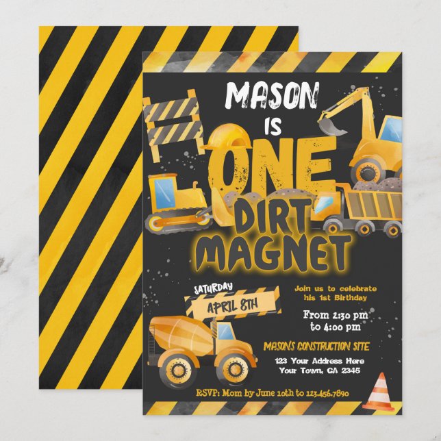 Bygg, Lastbil 1:a födelsedag Inbjudningar (Fram/baksida)