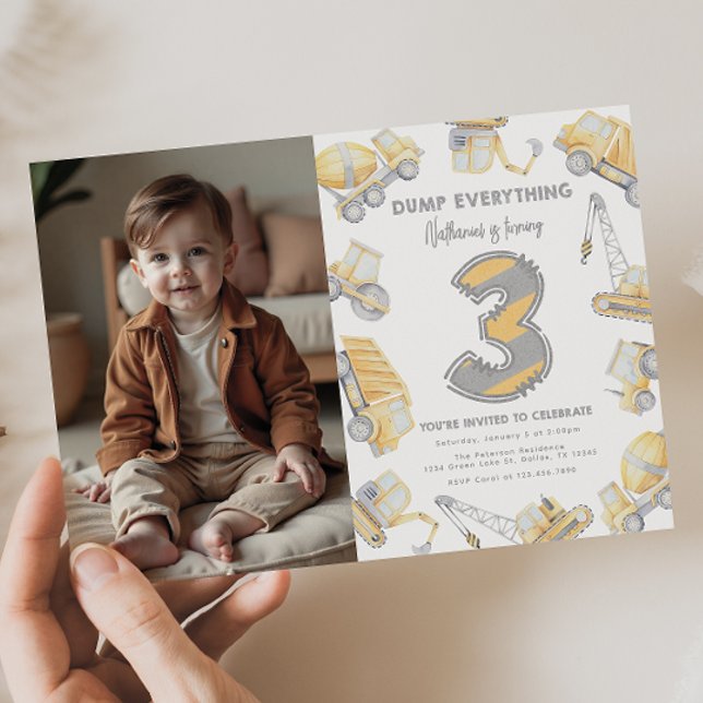 Bygg Lastbil 3:e födelsedag Party Inbjudningar (Skapare uppladdad)