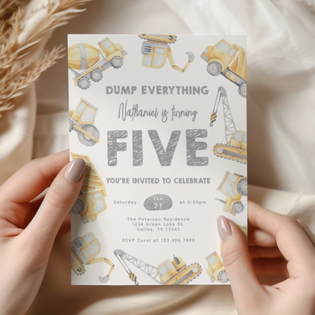 Bygg Lastbil 5:e Födelsedagsfesten Inbjudningar (Skapare uppladdad)