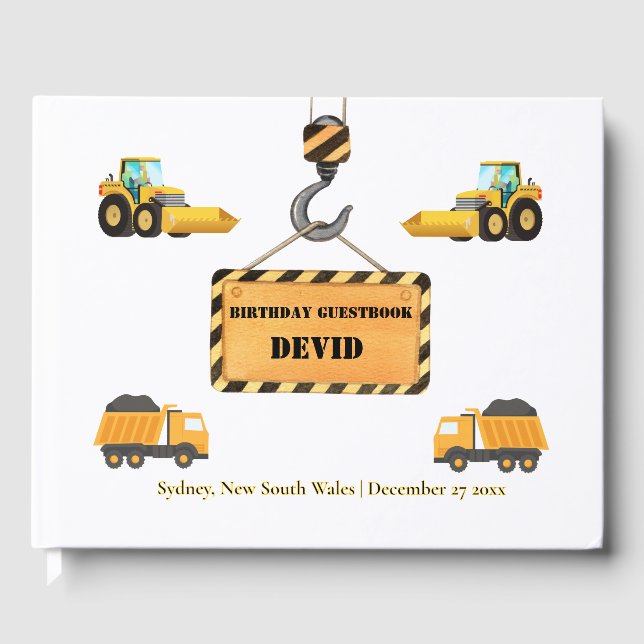 Bygg Lastbil Birthday Guest Bok (Framsida)