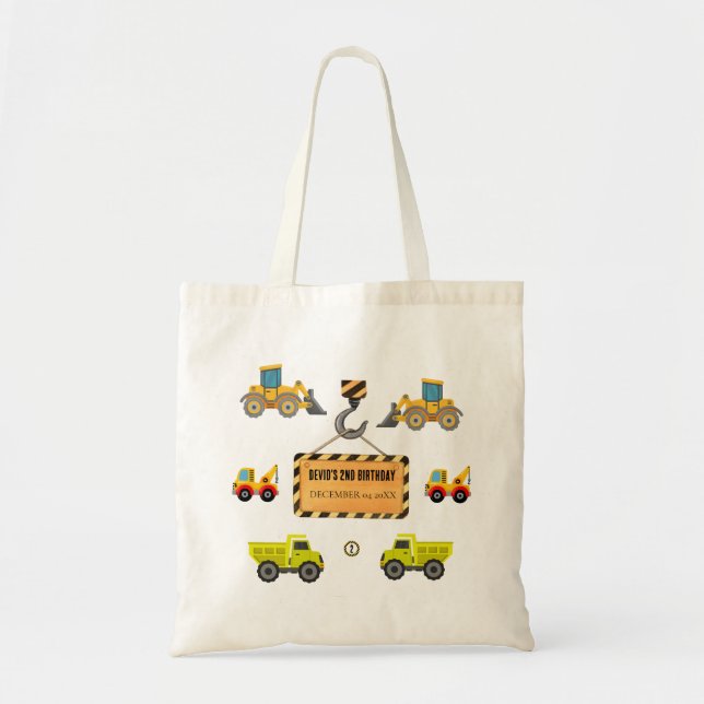 Bygg Lastbil Birthday Tote Bag Tygkasse (Framsidan)