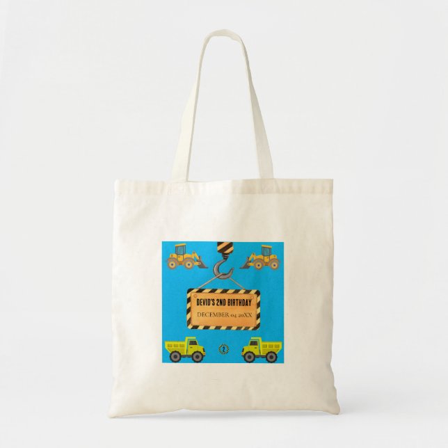 Bygg Lastbil Birthday Tote Bag Tygkasse (Framsidan)