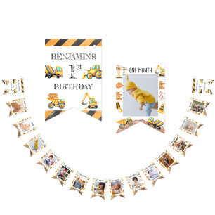 Bygg Lastbil Kids Boy:s första födelsedag Vimplar