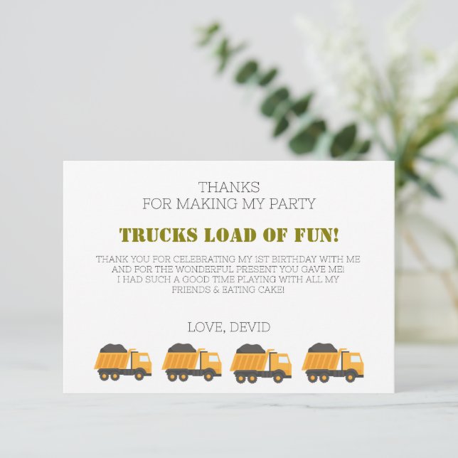 Bygg lastbil på födelsedagen - tackkort tack kort (Stående Fram)