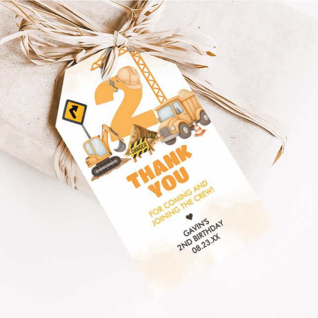 Bygg-Lastbilar 2:a födelsedagspartiets favoritMärk Presentetikett (Construction 2nd Birthday Party  Favor Tags)